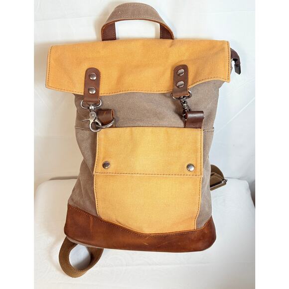 United Leather NY Waxed Canvas Clip Bag Backpack Leather Zipper - Picture 2 of 4